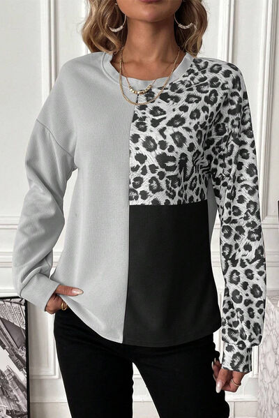 Leopard Color Block Round Neck T-Shirt - Premium   - Just $33.95! Shop now at LACEDUPED