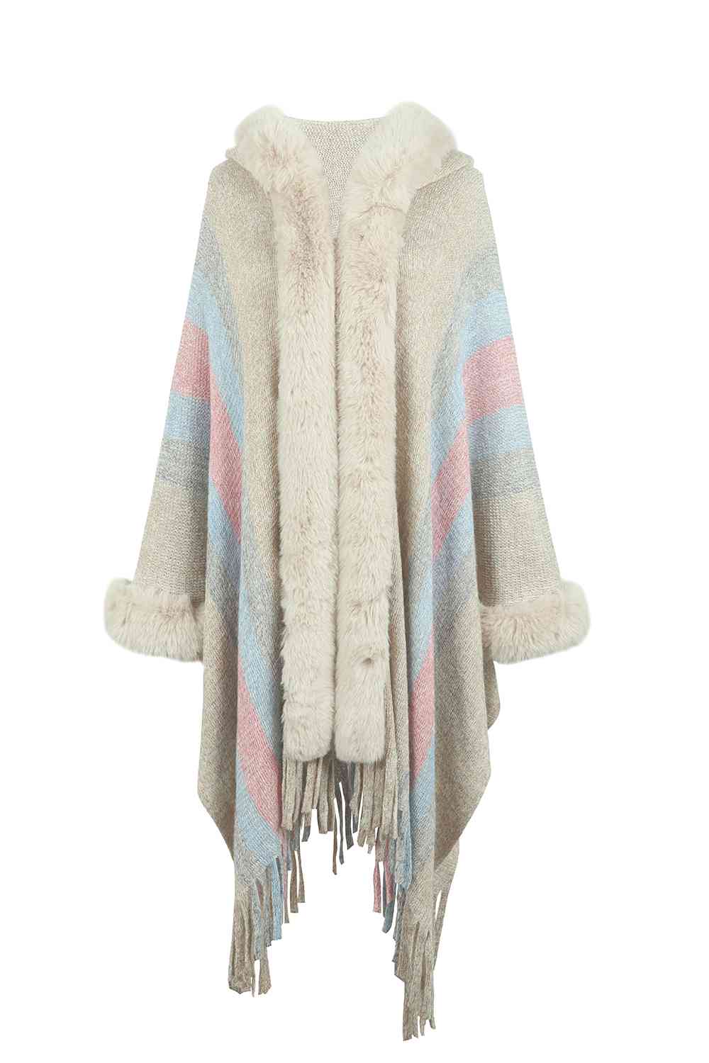 Color Block Fringe Detail Poncho - Premium   - Just $89.95! Shop now at LACEDUPED