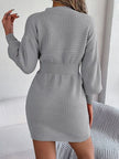 Buttoned Cable-Knit V-Neck Sweater Dress - Premium   - Just $44.76! Shop now at LACEDUPED