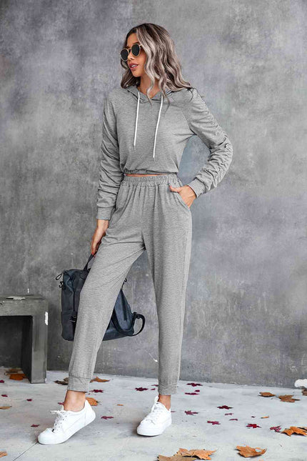 Ruched Raglan Sleeve Hoodie and Joggers Set - Premium   - Just $57.95! Shop now at LACEDUPED