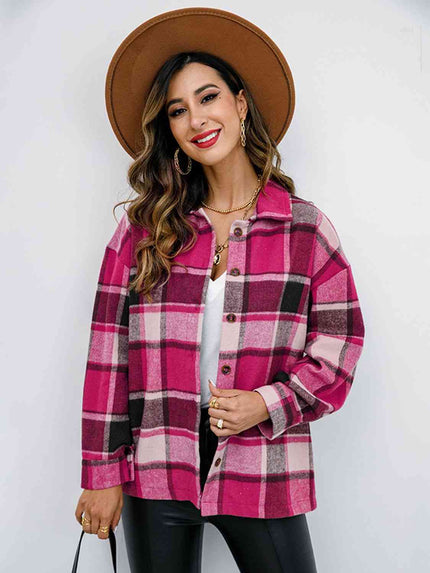 Plaid Button Up Collared Neck Jacket - Premium   - Just $42.95! Shop now at LACEDUPED