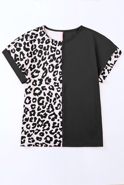 Plus Size Leopard Round Neck T-Shirt - Premium   - Just $30.95! Shop now at LACEDUPED