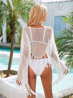 Fringe Trim Flare Sleeve Openwork Cover Up - Premium   - Just $41.95! Shop now at LACEDUPED