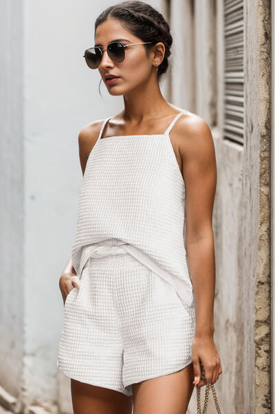 Waffle-Knit Cami and Pocketed Shorts Set - Premium   - Just $38.95! Shop now at LACEDUPED