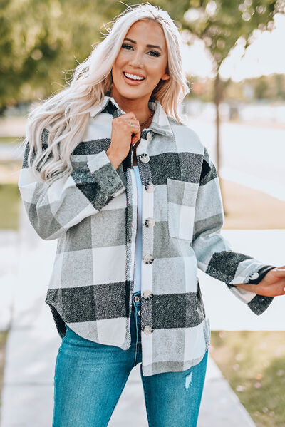 Plaid Button Up Dropped Shoulder Jacket - Premium   - Just $79.95! Shop now at LACEDUPED