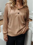 Waffle-Knit Drawstring Quarter Button Hoodie - Premium   - Just $34.95! Shop now at LACEDUPED