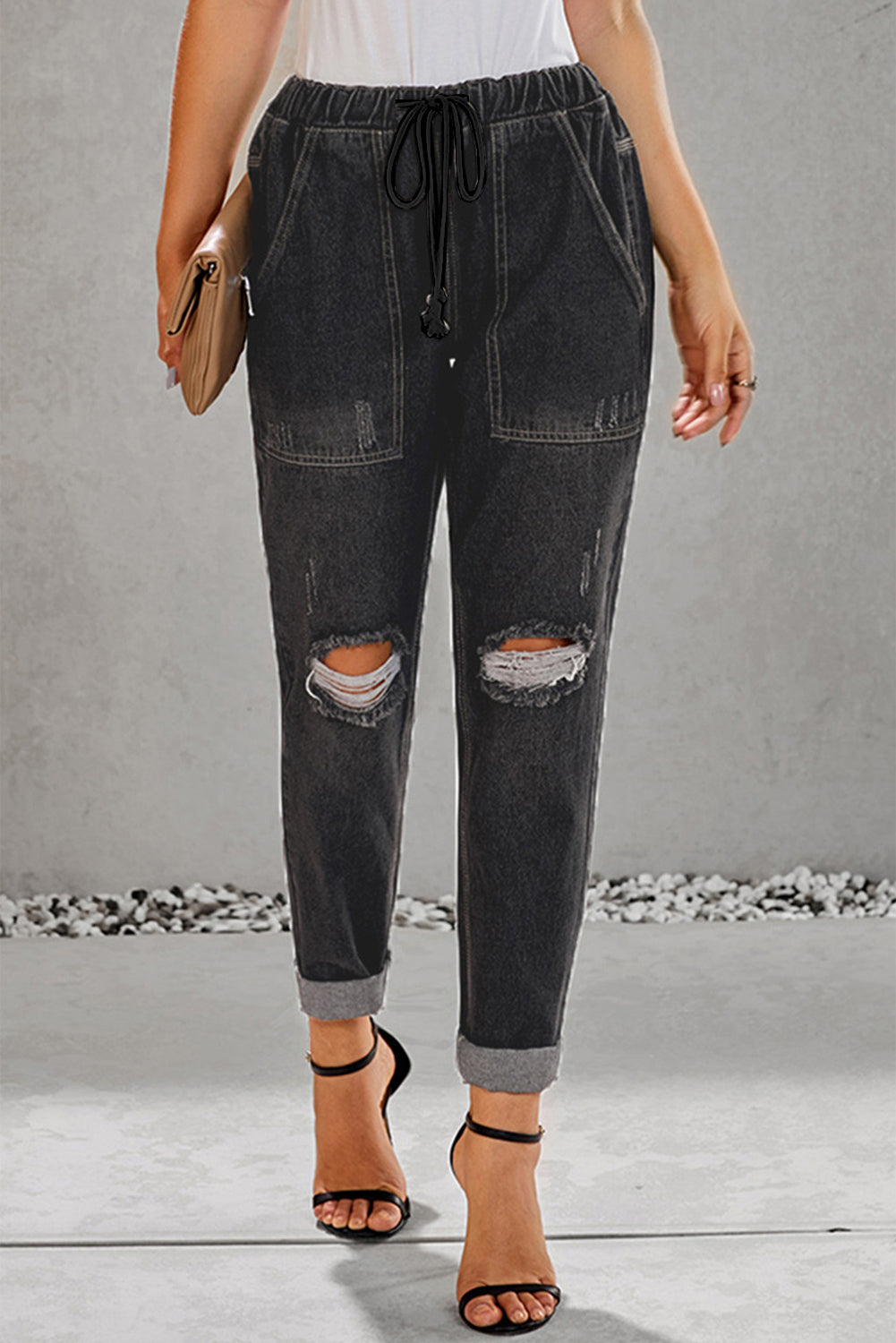 Baeful Drawstring Denim Joggers - Premium   - Just $67.95! Shop now at LACEDUPED