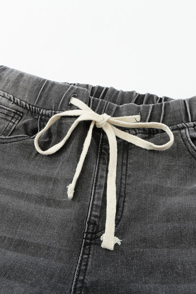 Drawstring Distressed Raw Hem Jeans with Pockets - Premium   - Just $72.95! Shop now at LACEDUPED