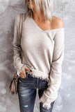 Exposed Seam V-Neck Fringe Hem Knit Top - Premium   - Just $62.95! Shop now at LACEDUPED