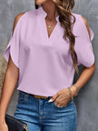 Notched Cold Shoulder Blouse - Premium   - Just $34.95! Shop now at LACEDUPED