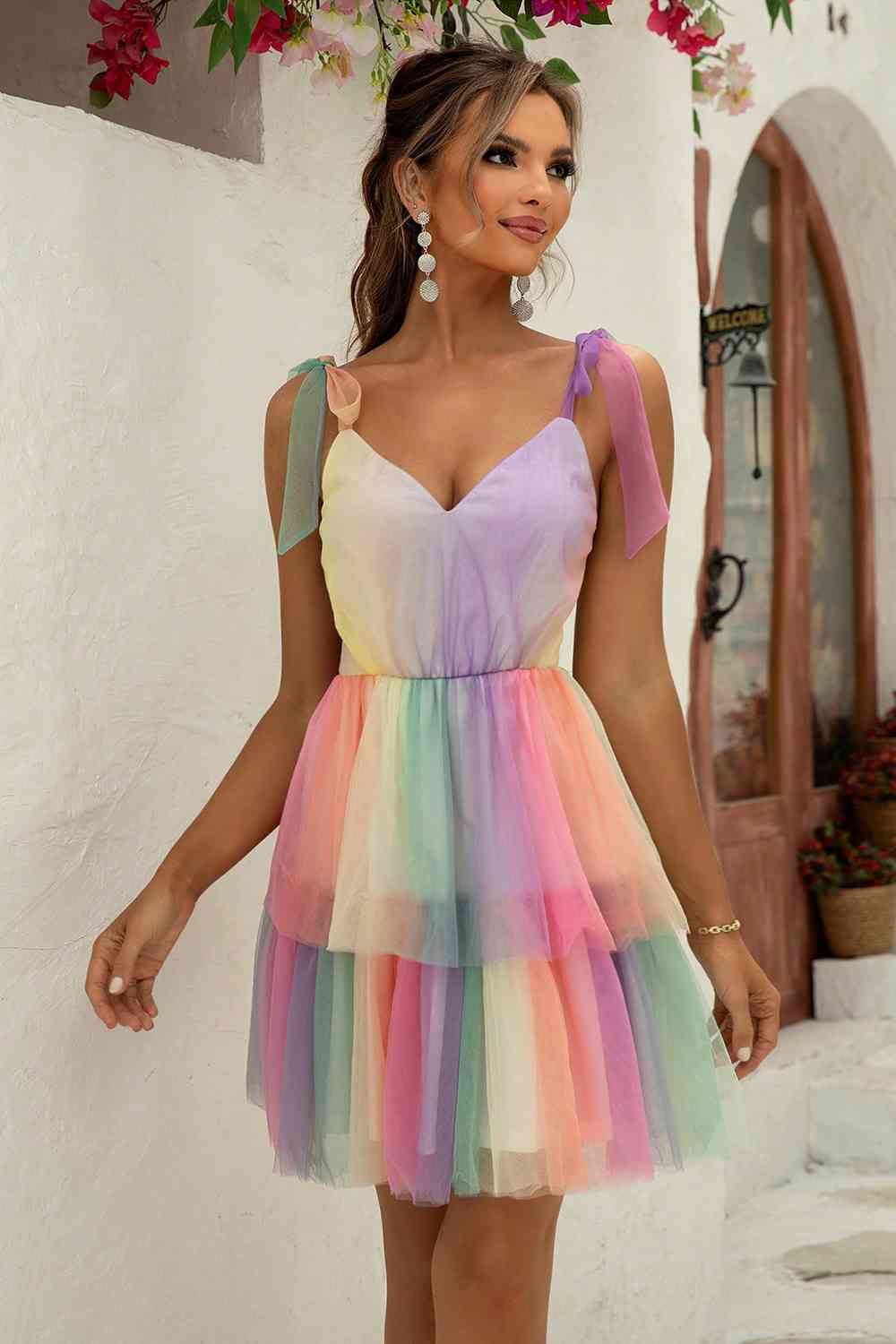 Gradient Tie-Shoulder Layered Dress - Premium   - Just $65.95! Shop now at LACEDUPED