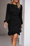 Ruched Ruffled Balloon Sleeve Mini Dress - Premium   - Just $40.95! Shop now at LACEDUPED