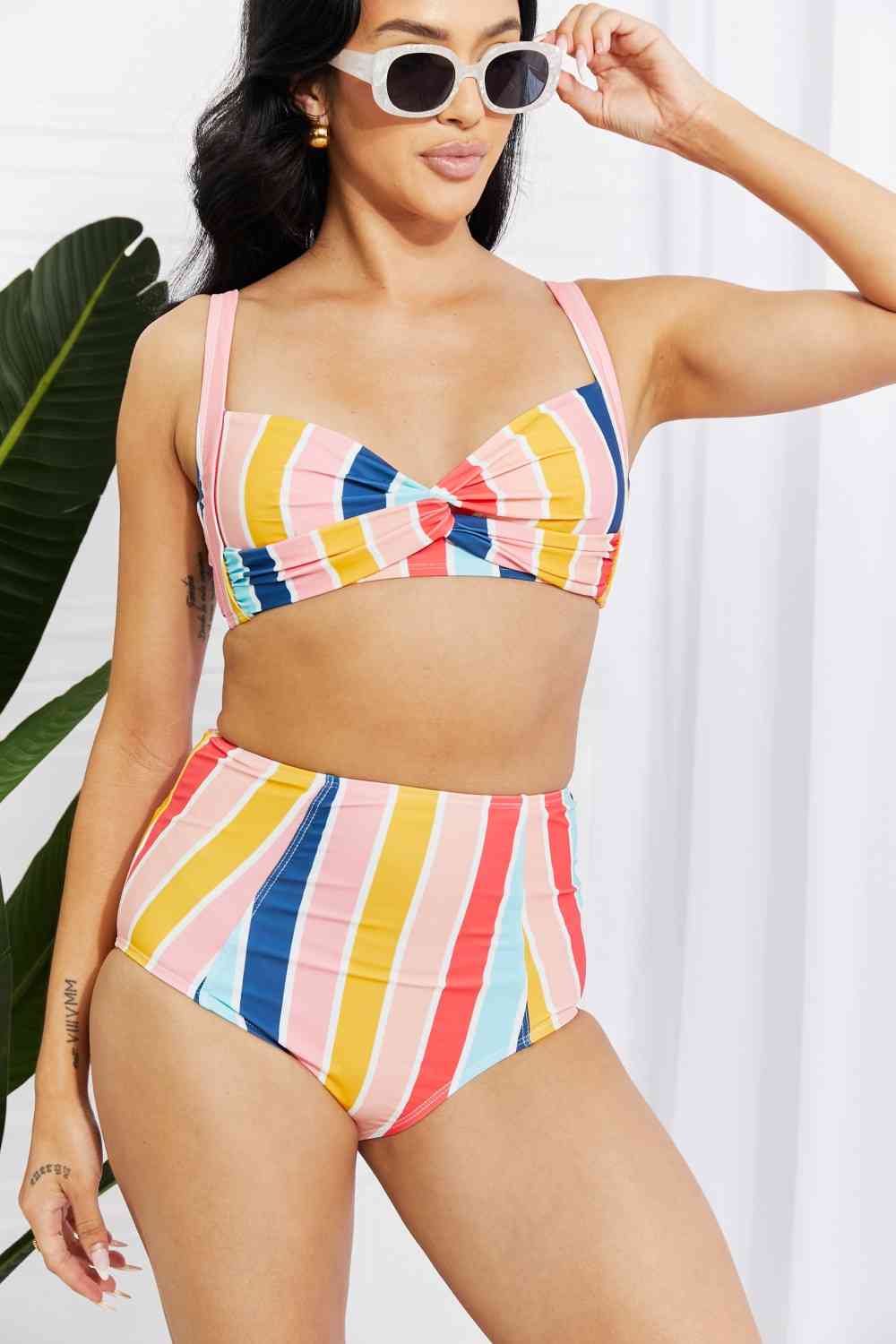 Marina West Swim Take A Dip Twist High-Rise Bikini in Stripe - Premium   - Just $81.95! Shop now at LACEDUPED