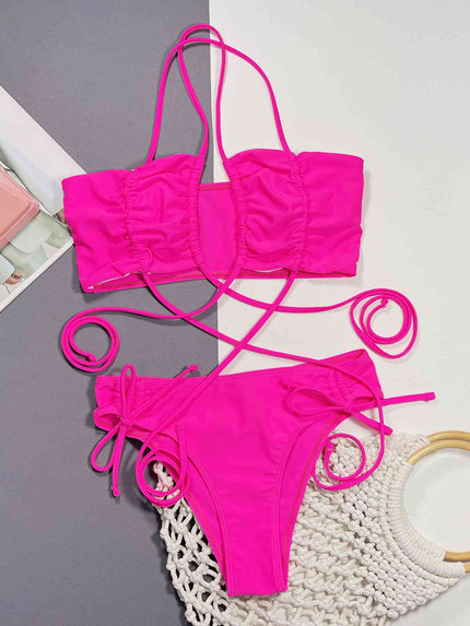 Halter Neck Drawstring Detail Bikini Set - Premium   - Just $34.95! Shop now at LACEDUPED