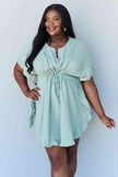 Ninexis Out Of Time Full Size Ruffle Hem Dress with Drawstring Waistband in Light Sage - Premium   - Just $27.95! Shop now at LACEDUPED