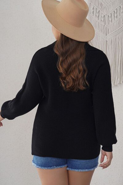 Plus Size Collared Neck Long Sleeve Sweater - Premium   - Just $70.95! Shop now at LACEDUPED