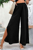 Button Detail Elastic Waist Wide Leg Pants - Premium   - Just $46.95! Shop now at LACEDUPED