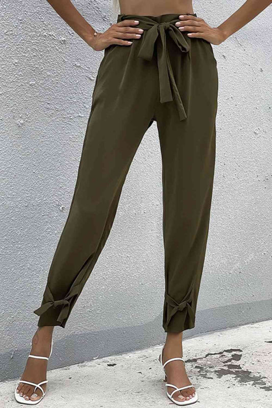 Tie Detail Belted Pants with Pockets - Premium   - Just $42.95! Shop now at LACEDUPED