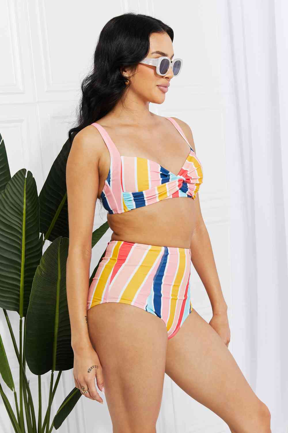 Marina West Swim Take A Dip Twist High-Rise Bikini in Stripe - Premium   - Just $81.95! Shop now at LACEDUPED