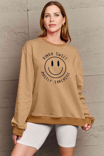 Simply Love Full Size Smiling Face Graphic Sweatshirt - Premium   - Just $48.95! Shop now at LACEDUPED