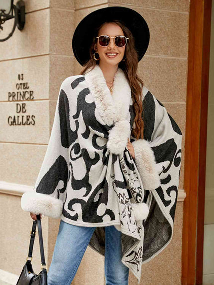 Faux Fur Trim Poncho - Premium   - Just $65.95! Shop now at LACEDUPED