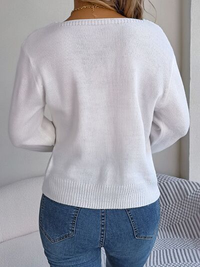 Cable-Knit Square Neck Long Sleeve Sweater - Premium   - Just $41.95! Shop now at LACEDUPED