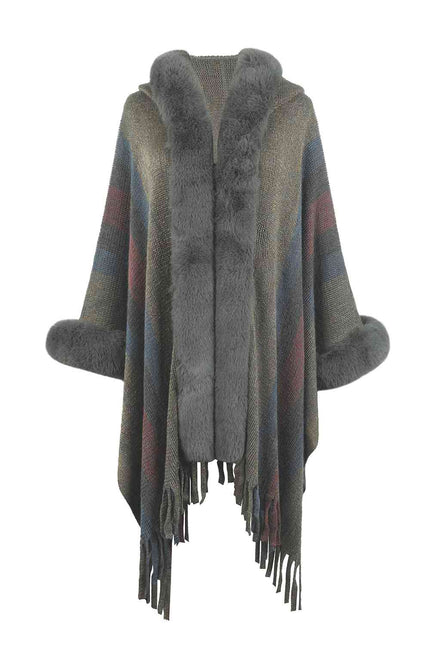 Color Block Fringe Detail Poncho - Premium   - Just $89.95! Shop now at LACEDUPED