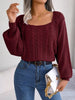 Cable-Knit Square Neck Long Sleeve Sweater - Premium   - Just $41.95! Shop now at LACEDUPED