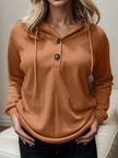 Waffle-Knit Drawstring Quarter Button Hoodie - Premium   - Just $34.95! Shop now at LACEDUPED