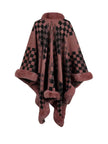 Checkered Faux Fur Trim Poncho - Premium   - Just $69.95! Shop now at LACEDUPED