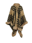 Checkered Faux Fur Trim Poncho - Premium   - Just $69.95! Shop now at LACEDUPED