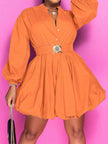 Notched Button Up Balloon Sleeves Dress - Premium   - Just $58.95! Shop now at LACEDUPED