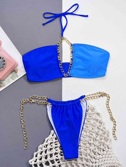 Chain Detail Halter Neck Bikini Set - Premium   - Just $36.95! Shop now at LACEDUPED