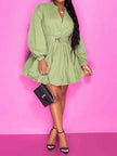 Notched Button Up Balloon Sleeves Dress - Premium   - Just $58.95! Shop now at LACEDUPED