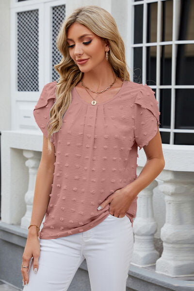 Swiss Dot Round Neck Short Sleeve T-Shirt - Premium   - Just $31.95! Shop now at LACEDUPED