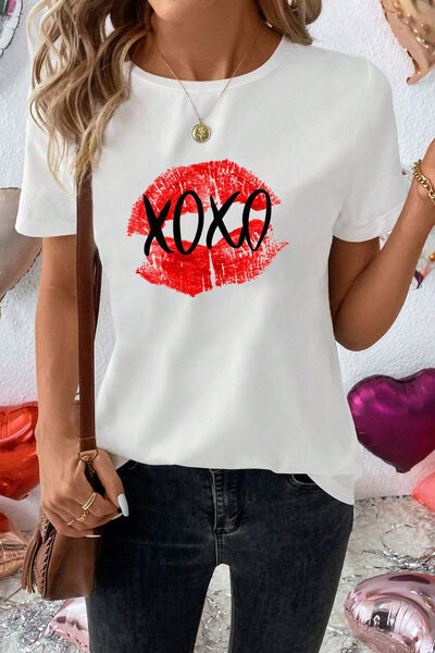 XOXO Lip Graphic Round Neck T-Shirt - Premium   - Just $28.95! Shop now at LACEDUPED