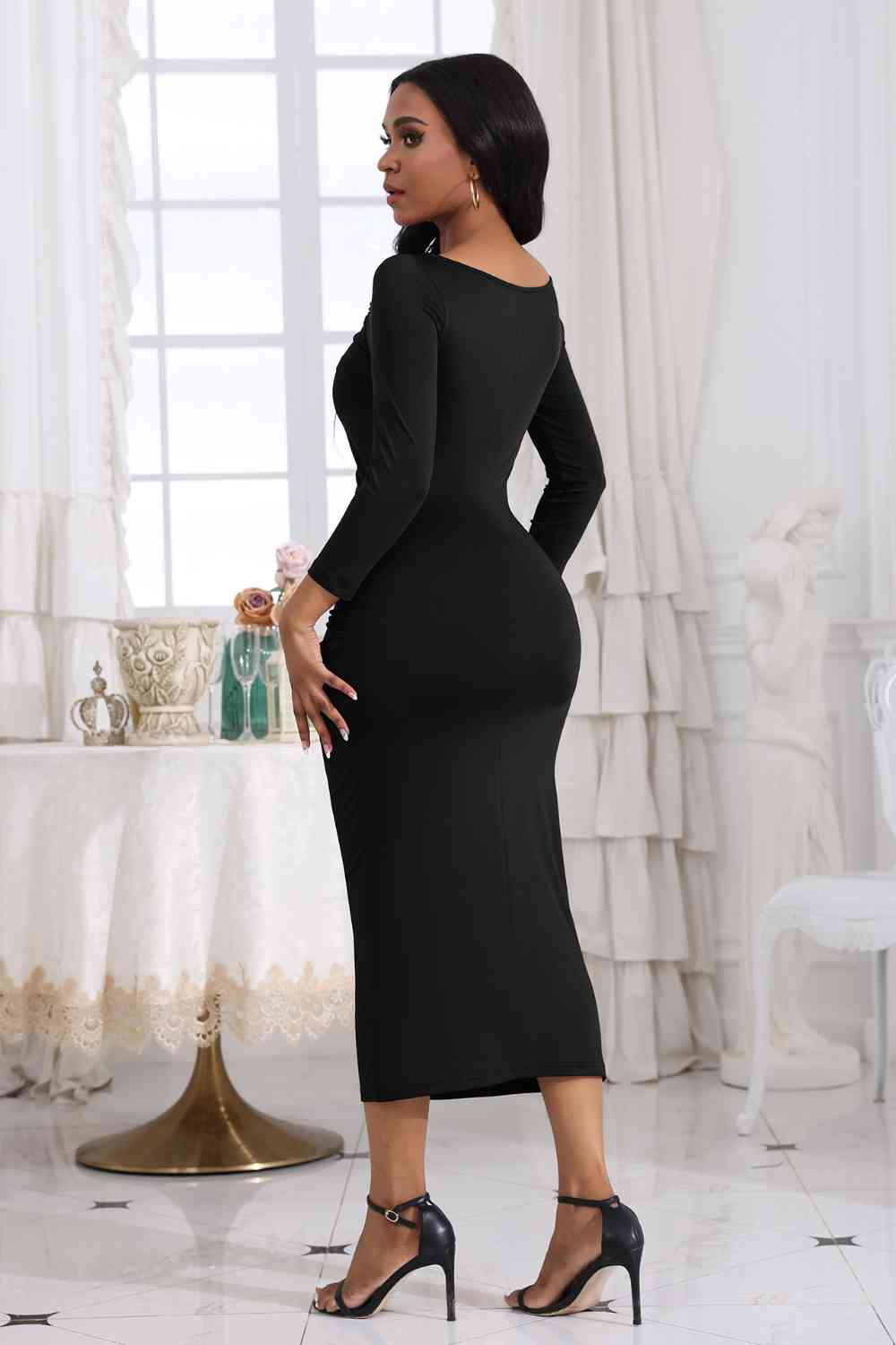 Ruched Boat Neck Midi Dress - Premium   - Just $39.95! Shop now at LACEDUPED