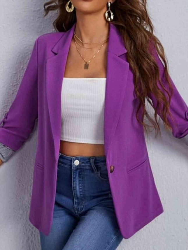 Lapel Collar Roll-Tab Sleeve Blazer - Premium   - Just $50.95! Shop now at LACEDUPED