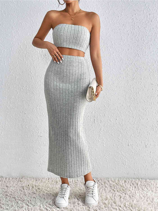 Ribbed Tube Top & Midi Skirt Set - Premium   - Just $35.95! Shop now at LACEDUPED