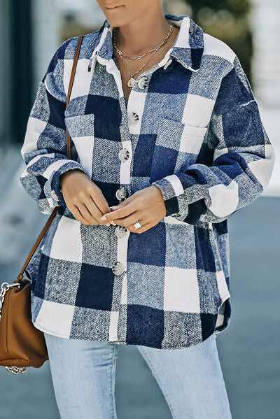 Plaid Button Up Dropped Shoulder Jacket - Premium   - Just $79.95! Shop now at LACEDUPED