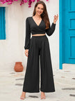 Surplice Top and Wide Leg Pants Set - Premium   - Just $68.95! Shop now at LACEDUPED