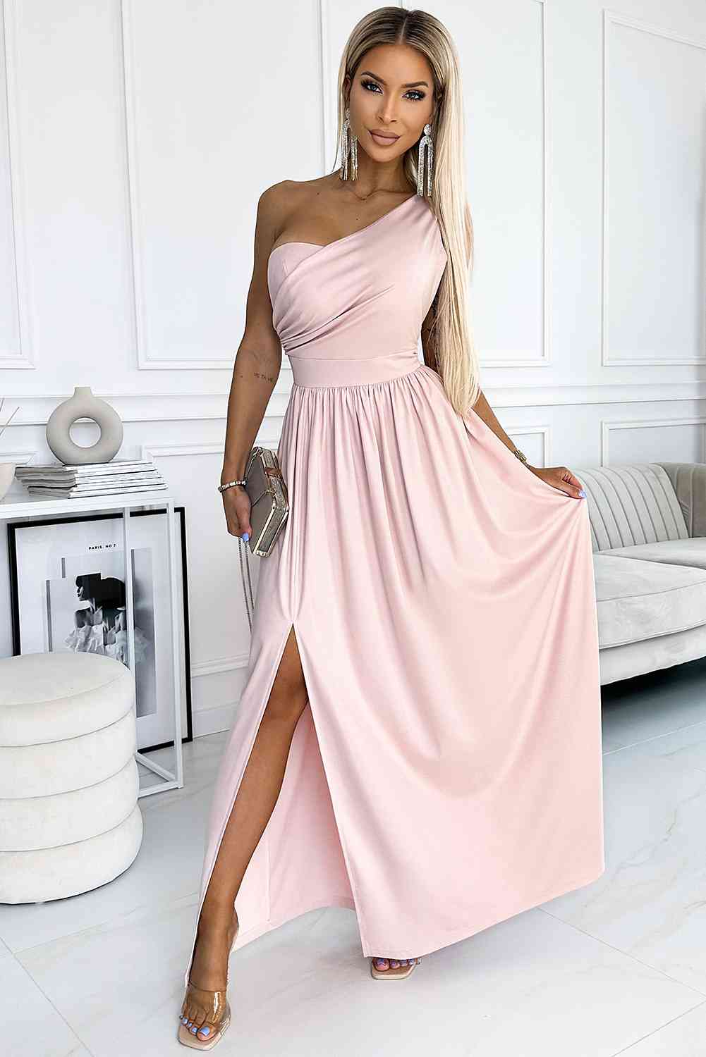 One-Shoulder Slit Maxi Dress - Premium   - Just $69.95! Shop now at LACEDUPED