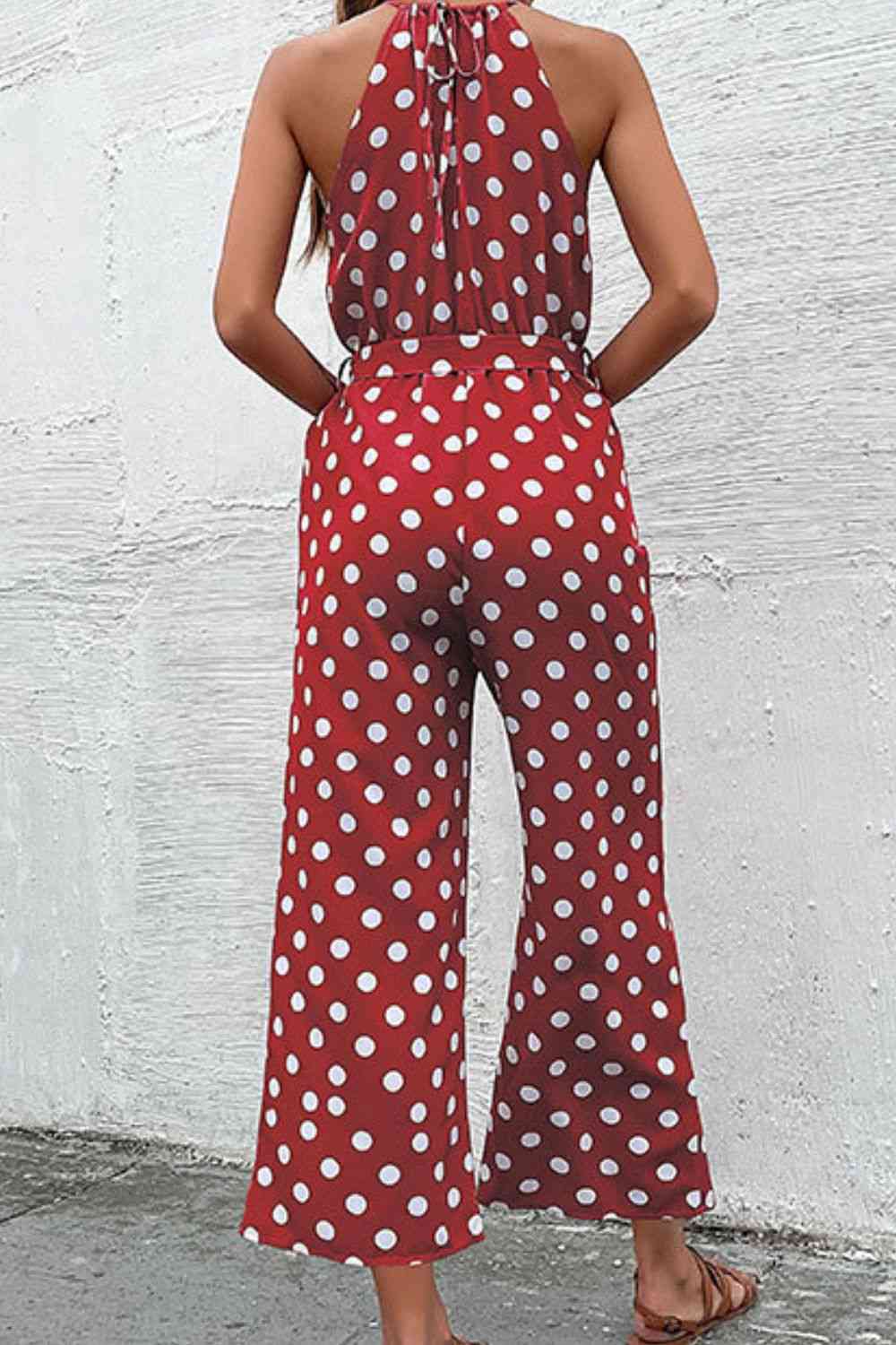 Polka Dot Grecian Wide Leg Jumpsuit - Premium   - Just $43.95! Shop now at LACEDUPED