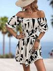 Printed Off-Shoulder Smocked Waist Dress - Premium   - Just $38.95! Shop now at LACEDUPED