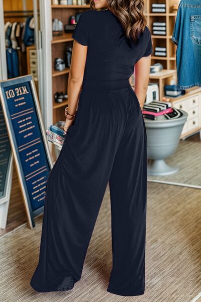 Short Sleeve Top and Wide Leg Pants Set - Premium   - Just $53.95! Shop now at LACEDUPED