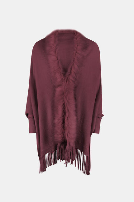 Fringe Open Front Long Sleeve Poncho - Premium   - Just $62.95! Shop now at LACEDUPED