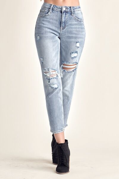 RISEN Distressed Slim Cropped Jeans - Premium   - Just $91.95! Shop now at LACEDUPED