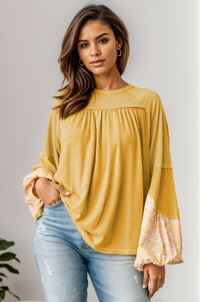 Printed Detail Balloon Sleeve Blouse - Premium   - Just $44.95! Shop now at LACEDUPED