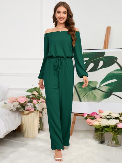 Off-Shoulder Straight Leg Jumpsuit - Premium   - Just $66.95! Shop now at LACEDUPED