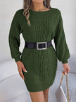 Cable-Knit Round Neck Sweater Dress - Premium   - Just $39.16! Shop now at LACEDUPED